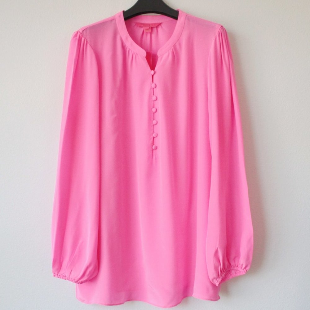 Lilly Pulitzer Lana Ray Silk Top, Prosecco Pink, Size XL